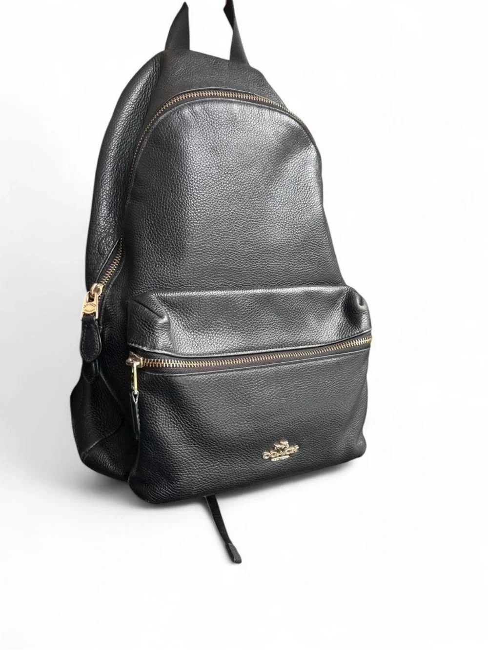 Coach Large Charlie Backpack in Pebble Leather with gold hardware